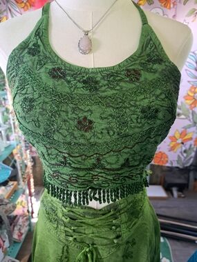 Moss Corset Fairy Two-Piece Set | Embroidered Halter Top & Lace-Up Skirt NWT